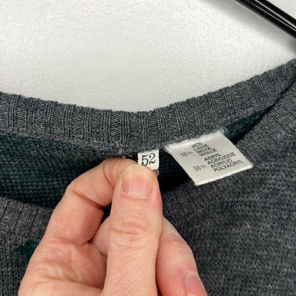 VTG Marshall Field Italian Wool Sweater Men 52 Large Gray Argyle Long Sleeve 80s - Picture 3 of 16